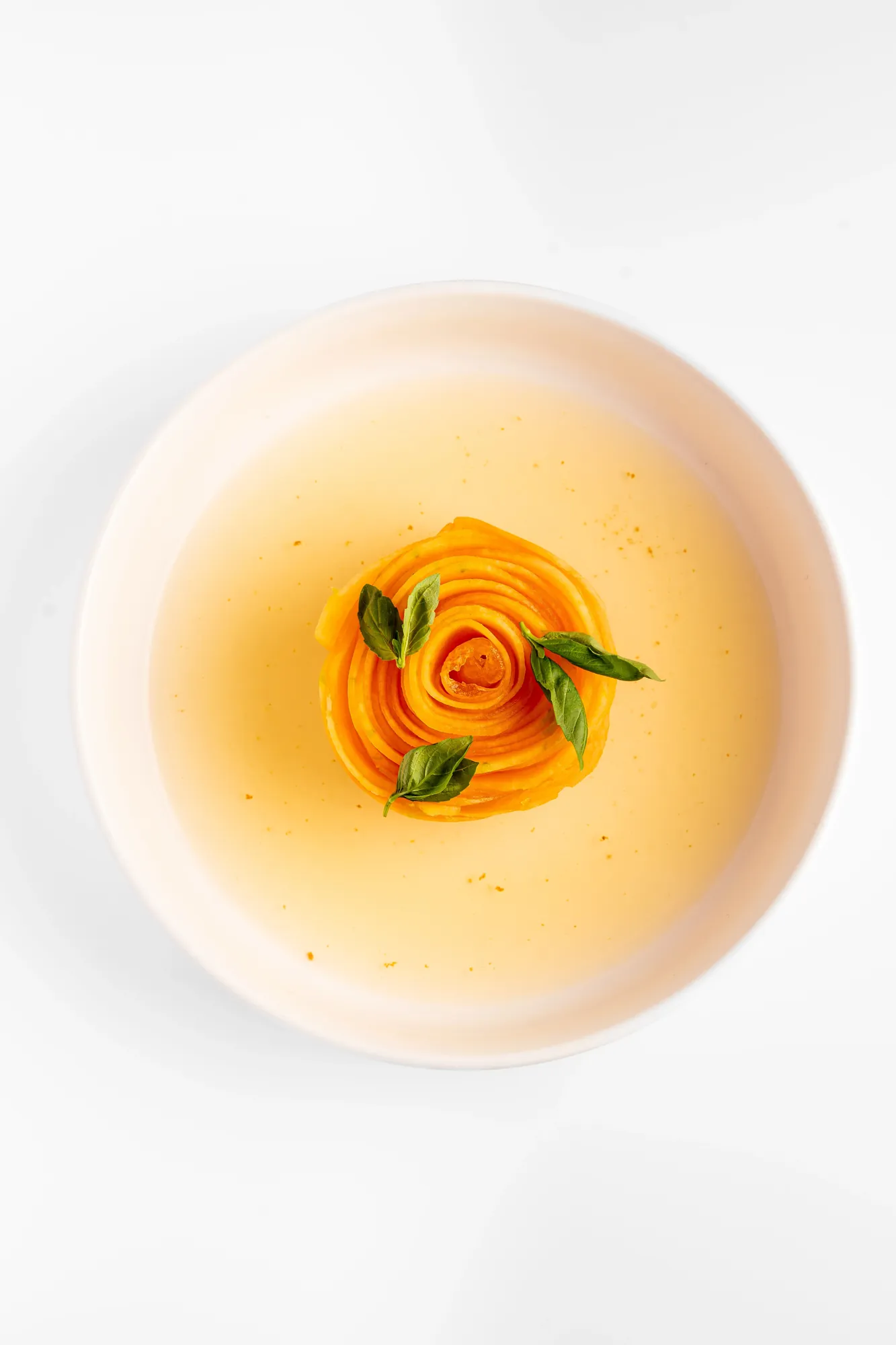 Rosace de melon, sablé breton et Infusion melon et basilic